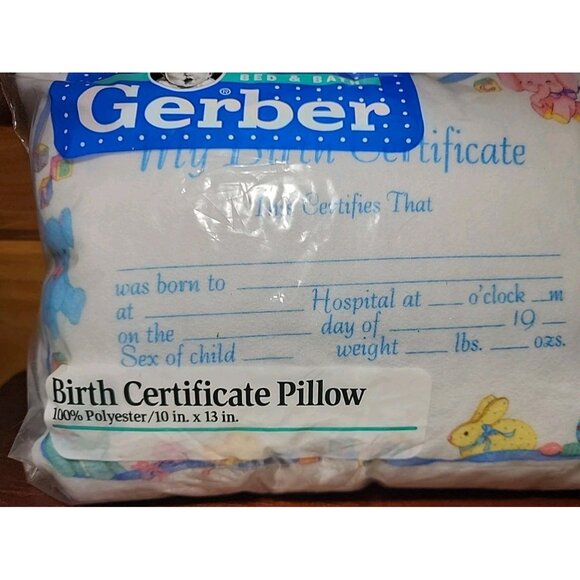 NEW Vintage Gerber Birth Certificate Pillow 10x13 SEALED 1993 - Picture 3 of 9